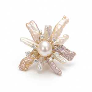 Surreal Brooch Featuring Baroque Pearls & Shiny CZ's