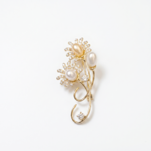Pretty Floral Brooch Enhanced With Oval Pearls & CZ