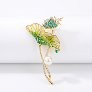Enchanting Lotus Brooch With White Pearl & CZ