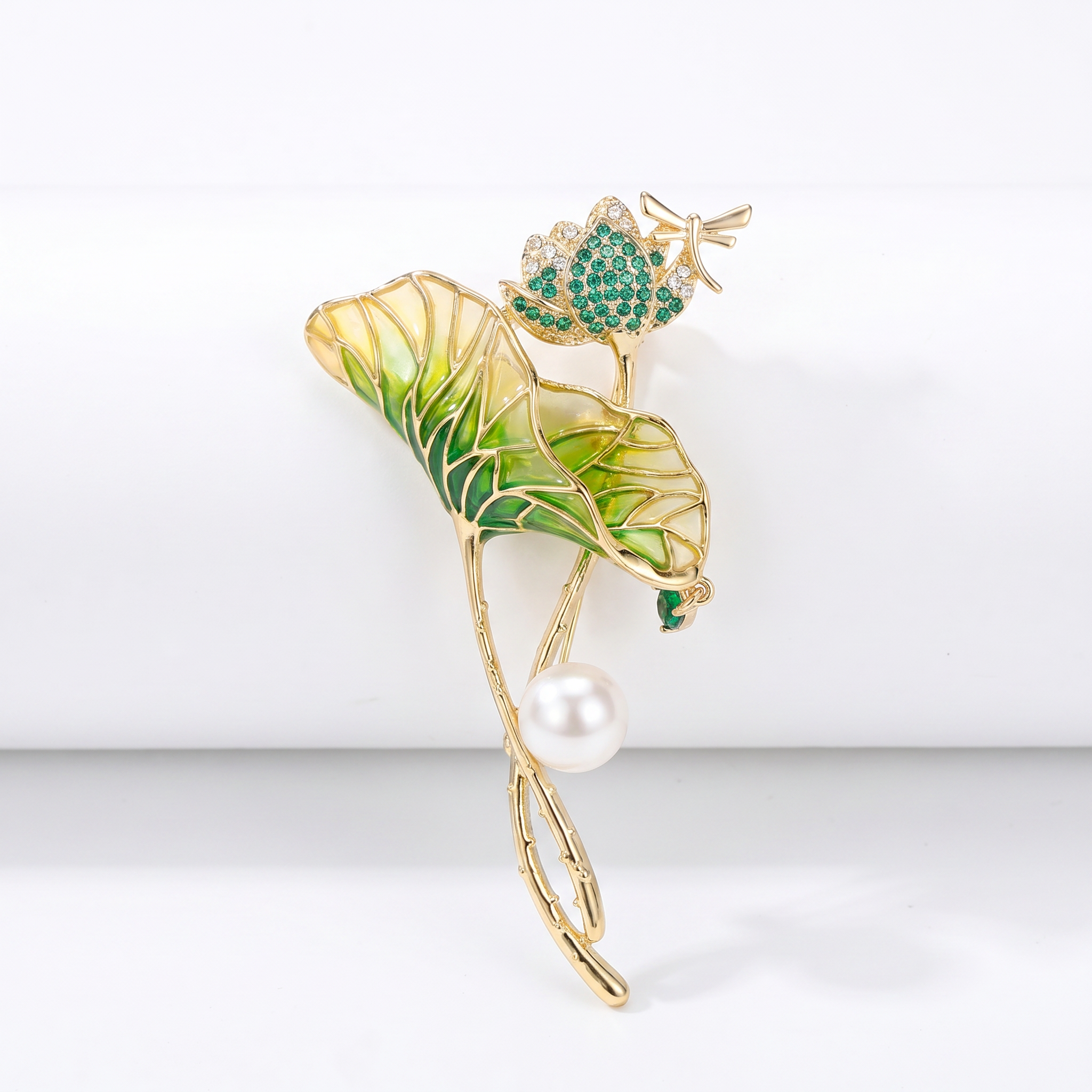 Enchanting Lotus Brooch With White Pearl & CZ