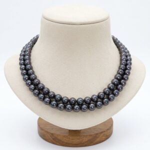 Impressive Blackish Green 8.5mm Round Pearls 18Inch 2Row Necklace