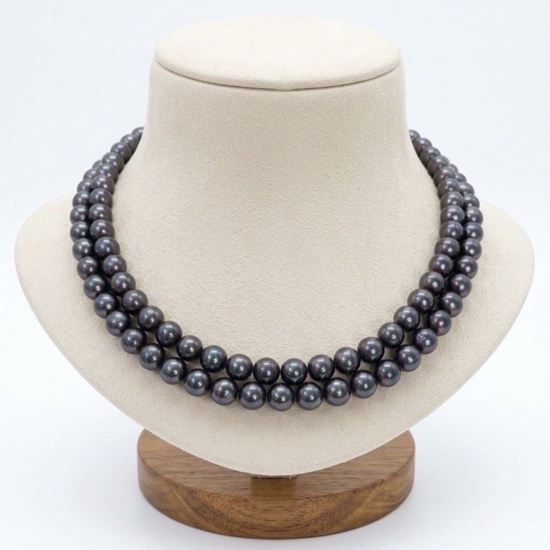 Impressive Blackish Green 8.5mm Round Pearls 18Inch 2Row Necklace