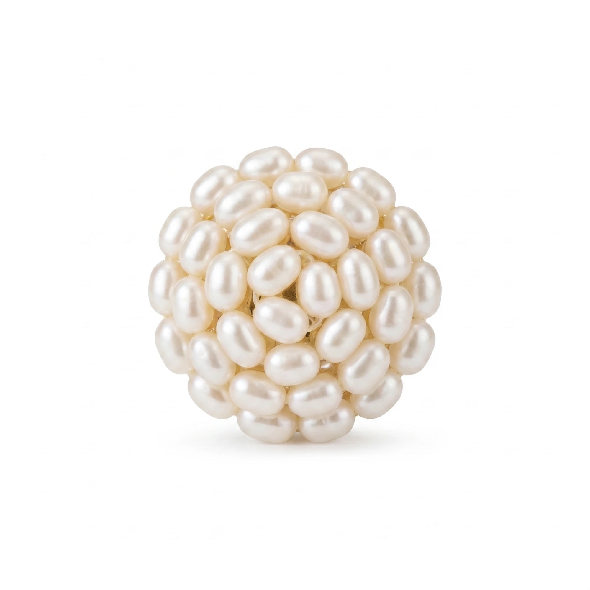 Close-up of a white woven rice pearl cluster stud - Pure Pearls