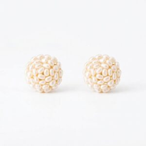 White rice pearl cluster stud earrings in handwoven freshwater pearls - Pure Pearls