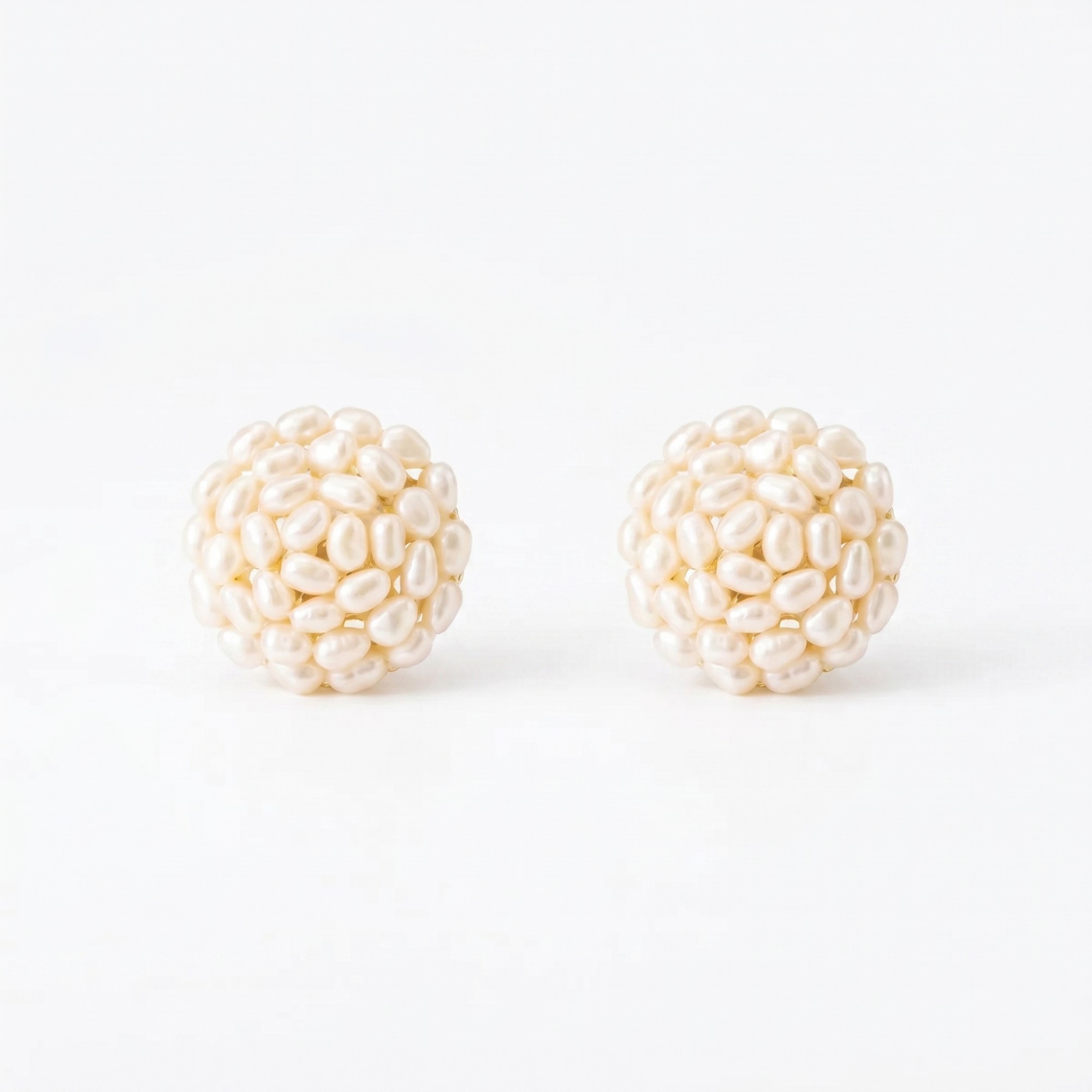 White rice pearl cluster stud earrings in handwoven freshwater pearls - Pure Pearls
