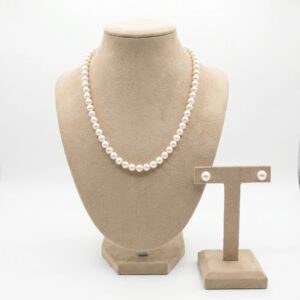 White round freshwater pearl single-line necklace with matching pearl stud earrings - Pure Pearls