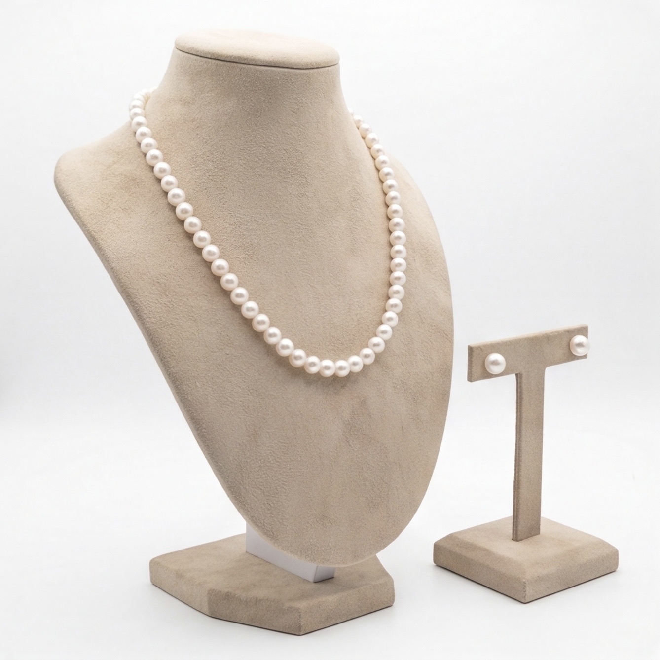 White pearl necklace with matching pearl stud earrings set - Pure Pearls