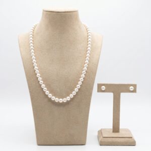 White round freshwater pearl matinee-length necklace with matching pearl stud earrings - Pure Pearls