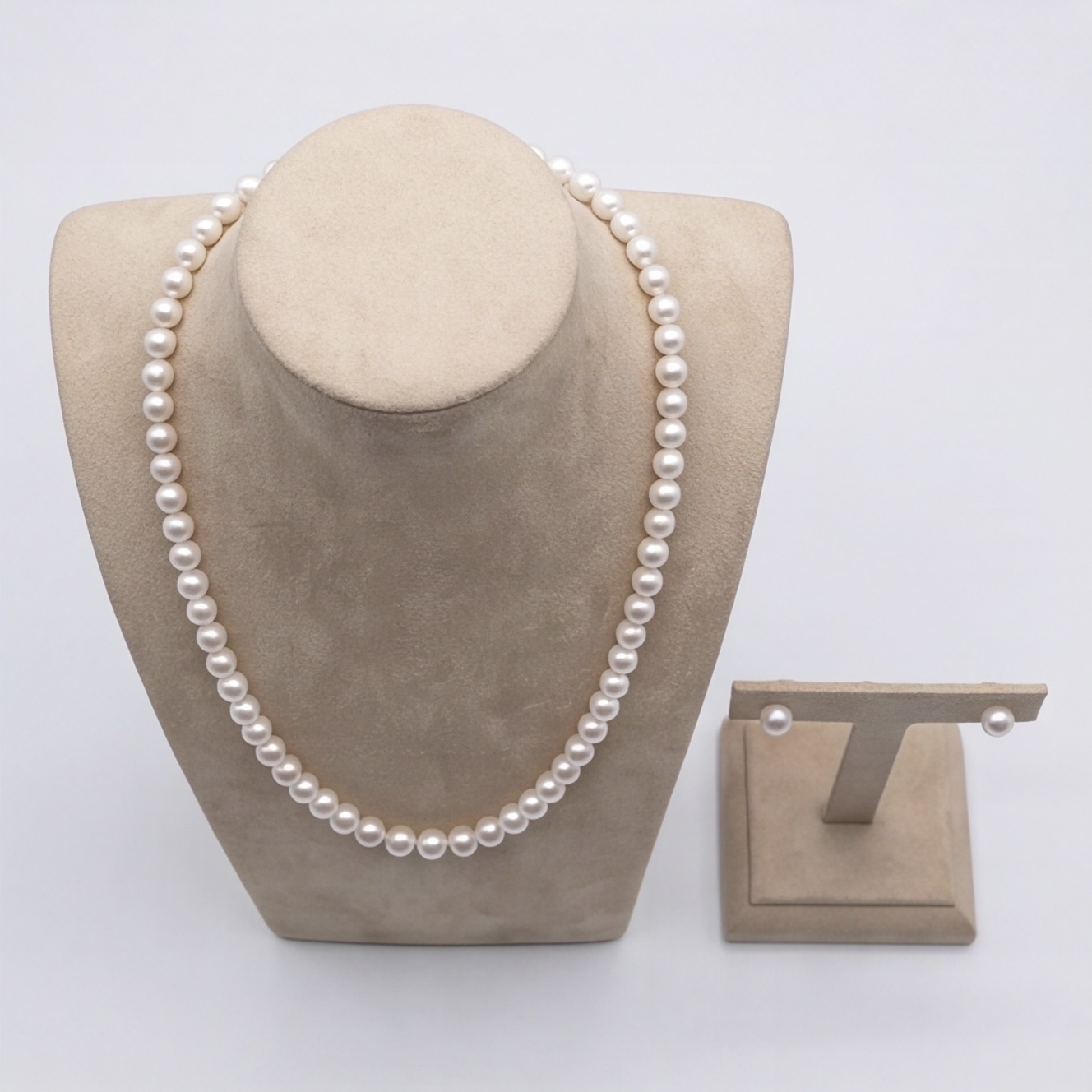 White pearl matinee necklace with matching pearl stud earrings set - Pure Pearls