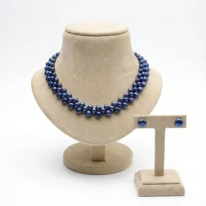 Royal blue woven button pearl collar necklace and stud set - Pure Pearls