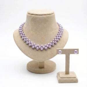 Lavender woven button pearl collar necklace and stud set - Pure Pearls