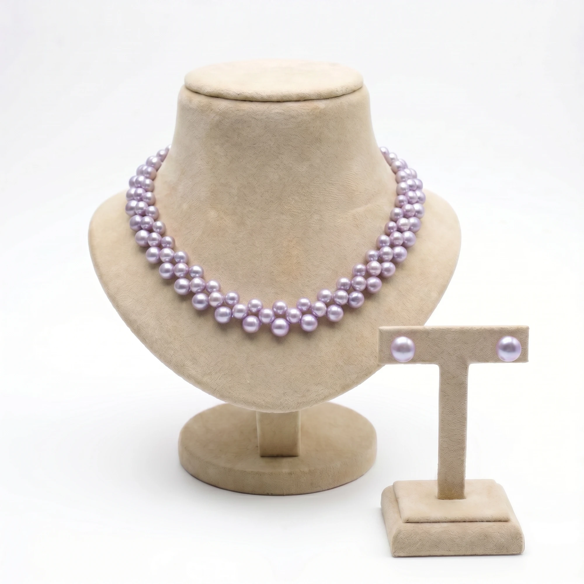 Lavender woven button pearl collar necklace and stud set - Pure Pearls
