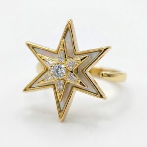 Gold-toned star ring with genuine mother of pearl and an American diamond (CZ) centre - Pure Pearls