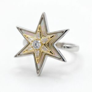 Two-tone silver and gold star ring with genuine mother of pearl and American diamonds (CZ) - Pure Pearls